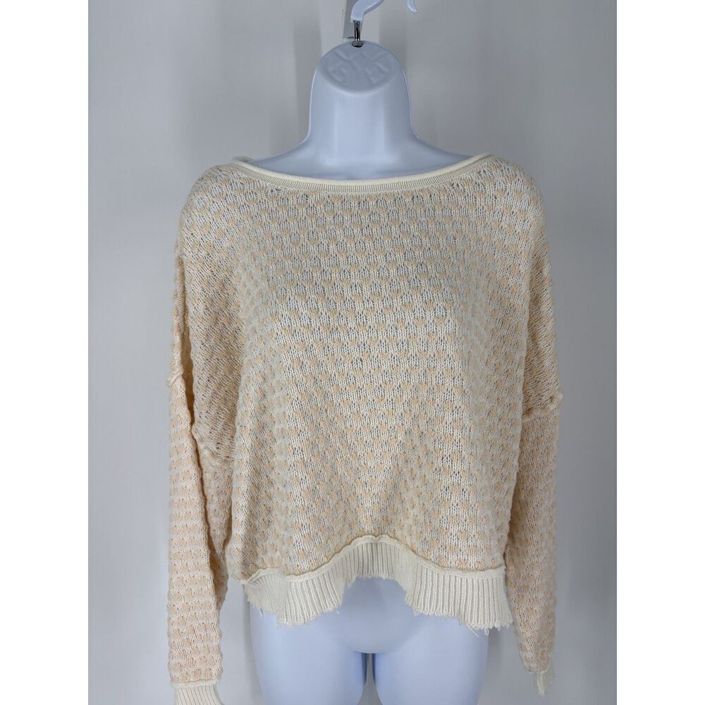 Women’s Cream Lightweight Knit/Relaxed Fit Long Sleeve Cozy Pullover Sweater